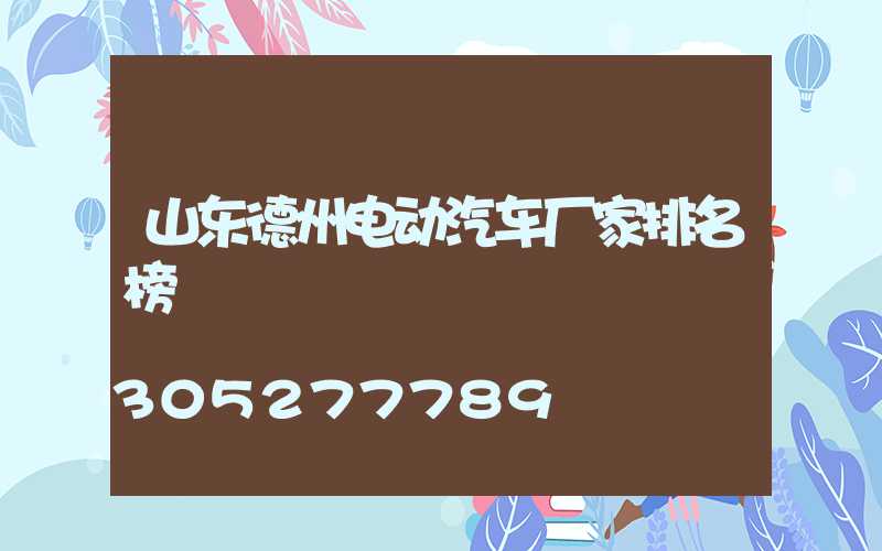 山东德州电动汽车厂家排名榜