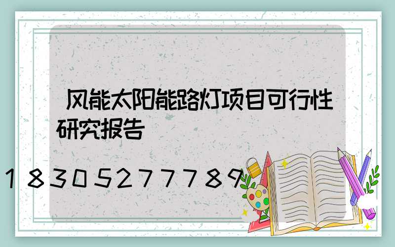 风能太阳能路灯项目可行性研究报告