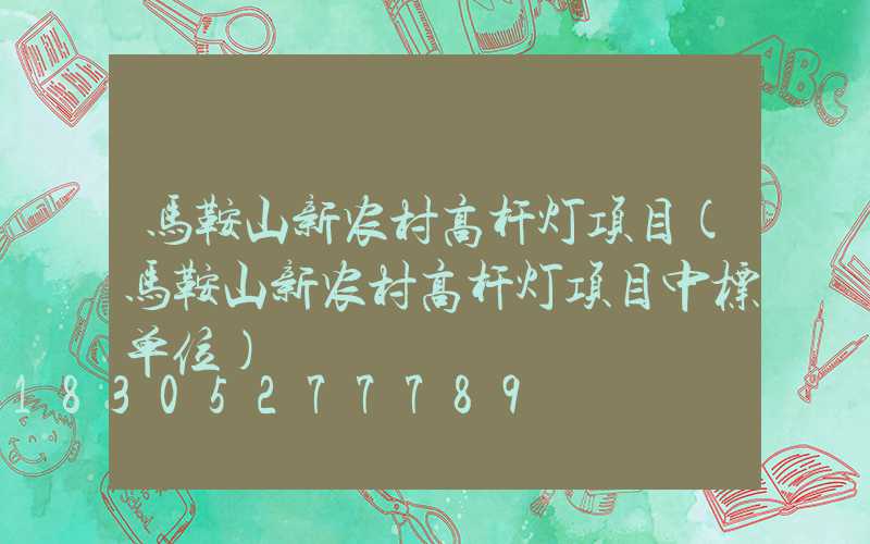 马鞍山新农村高杆灯项目(马鞍山新农村高杆灯项目中标单位)