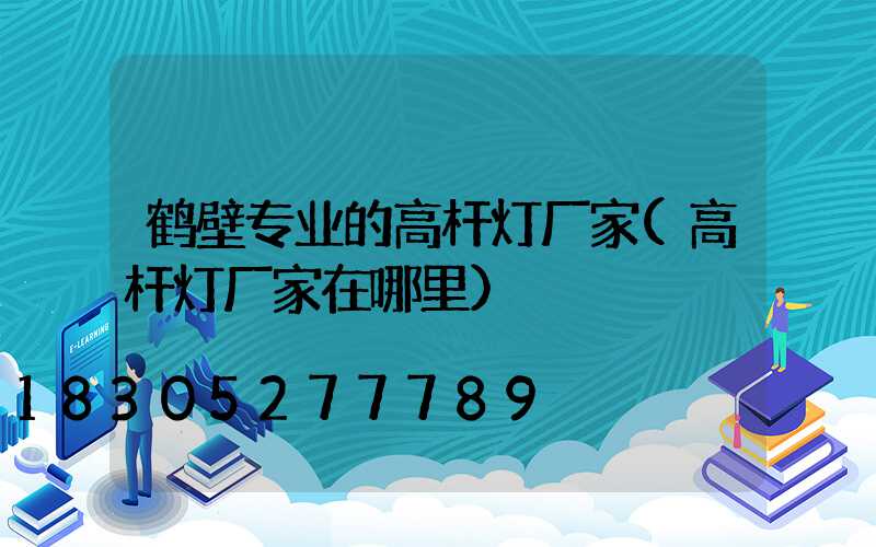鹤壁专业的高杆灯厂家(高杆灯厂家在哪里)